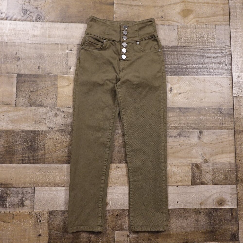 Joie High Rise Skinny Button Fly Pants Olive Green Size 24 – 25" Inseam